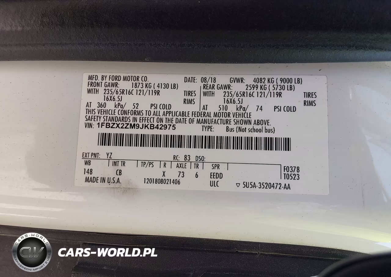 2018 Ford Transit-350 Xl VIN:1FBZX2ZM9JKB42975 - 9