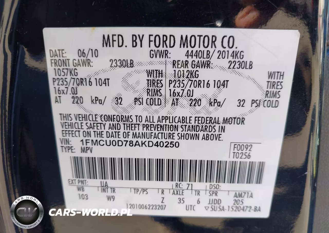 2010 Ford Escape Xlt VIN:1FMCU0D78AKD40250 - 9