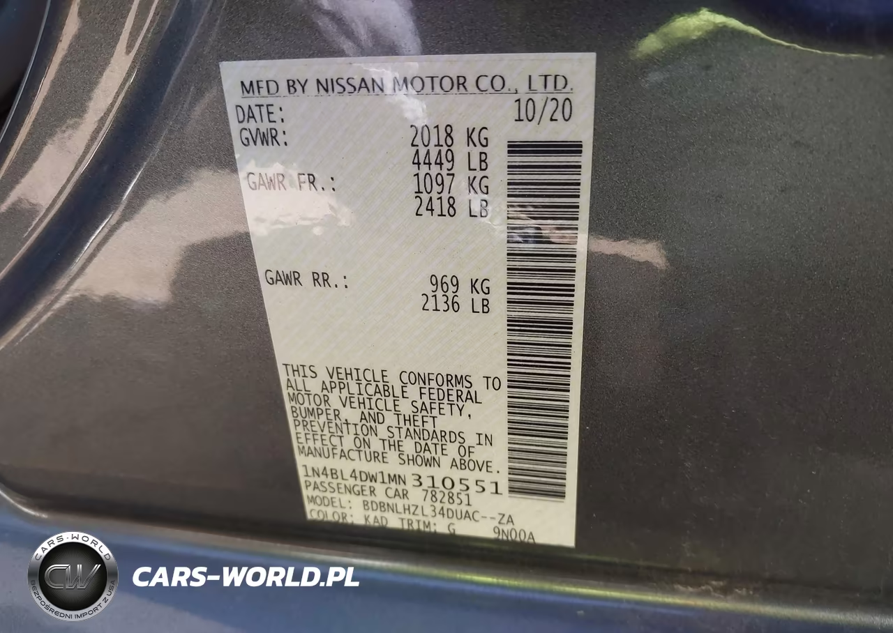 2021 Nissan Altima Sv Intelligent Awd VIN:1N4BL4DW1MN310551 - 9