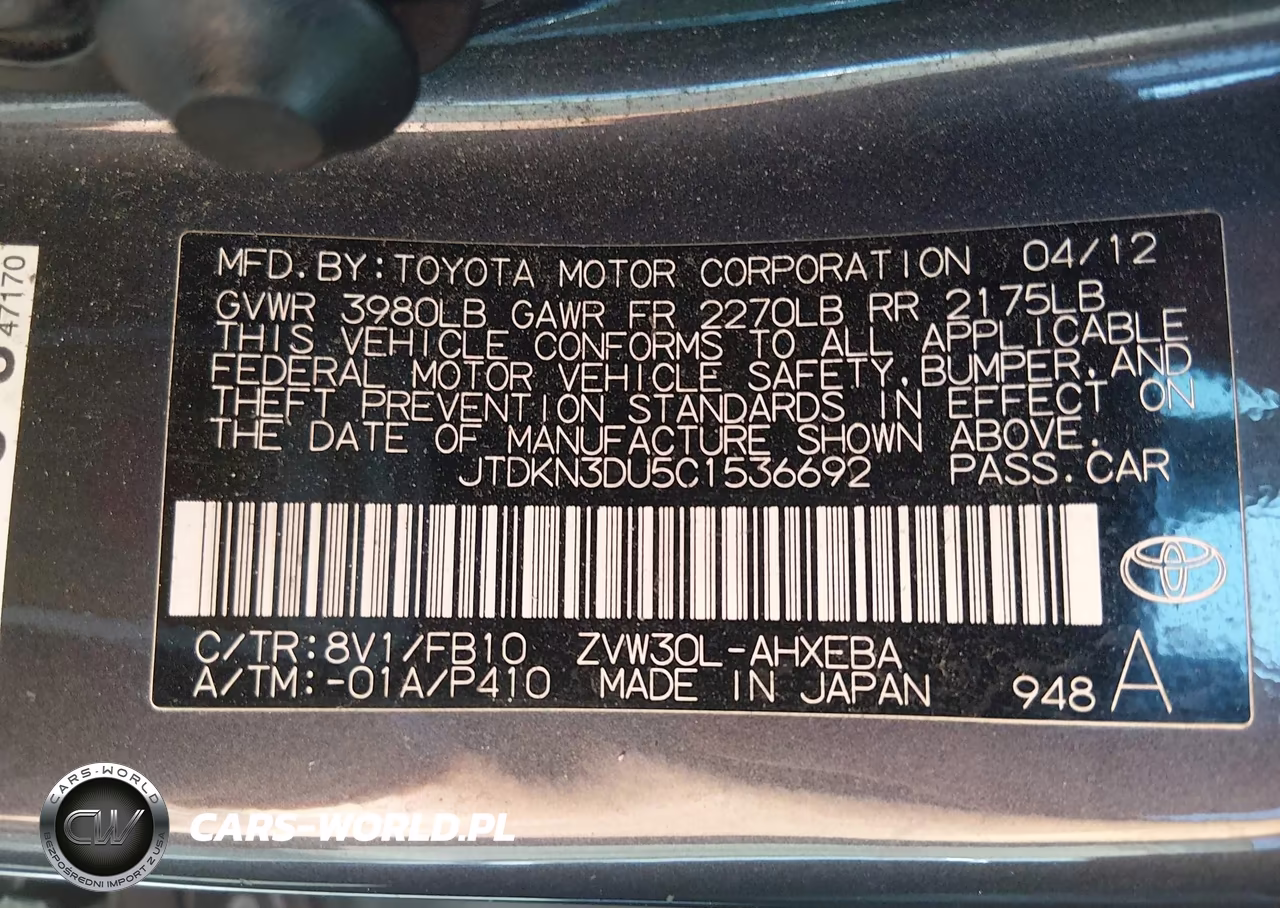 2012 Toyota Prius Two VIN:JTDKN3DU5C1536692 - 9