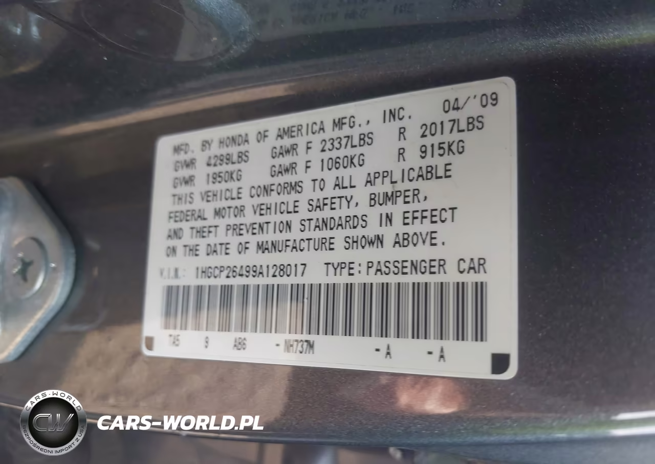 2009 Honda Accord 2.4 Lx-P VIN:1HGCP26499A128017 - 9