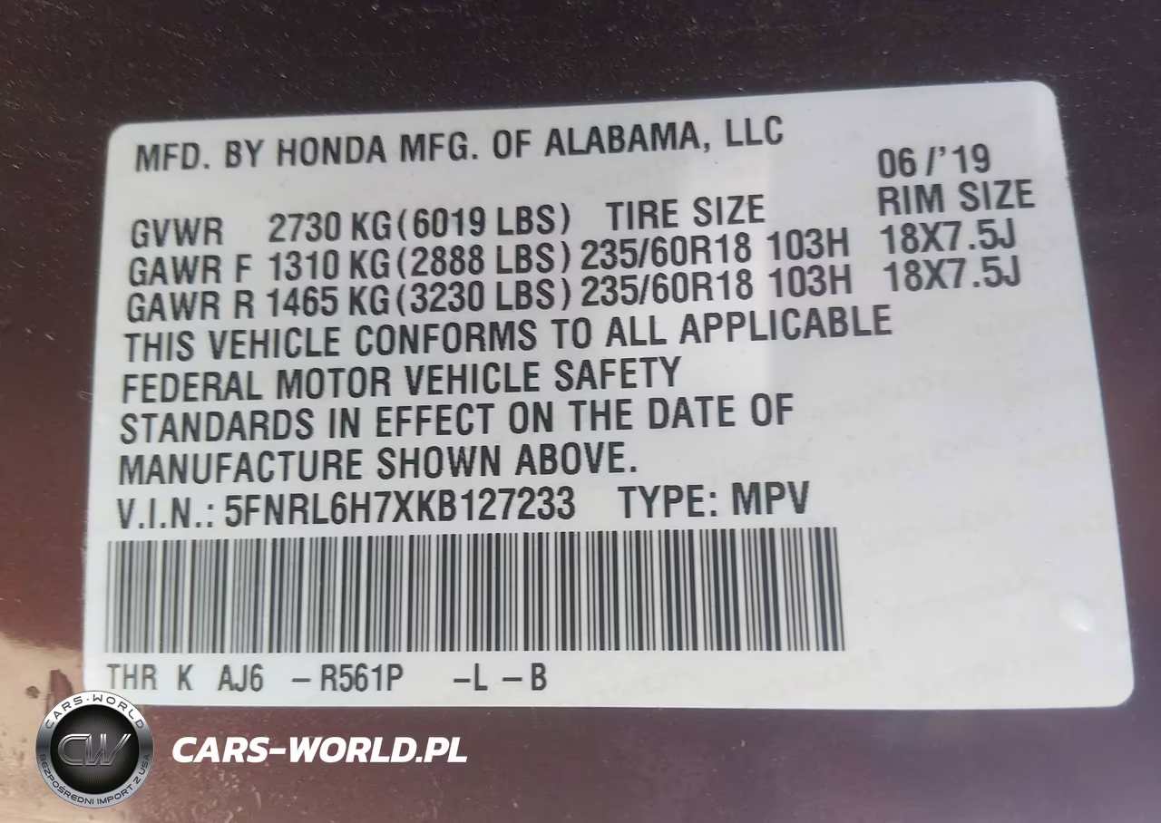 2019 Honda Odyssey Ex-L VIN:5FNRL6H7XKB127233 - 9