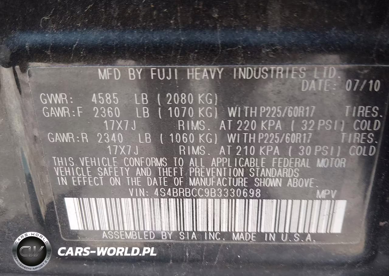 2011 Subaru Outback 2.5I Premium VIN:4S4BRBCC9B3330698 - 9