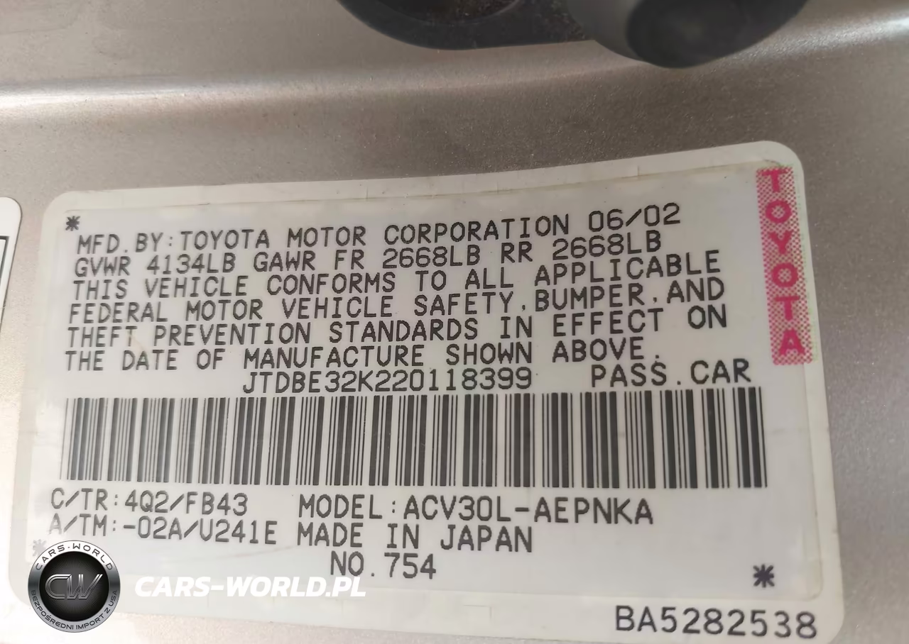 2002 Toyota Camry Le VIN:JTDBE32K220118399 - 9