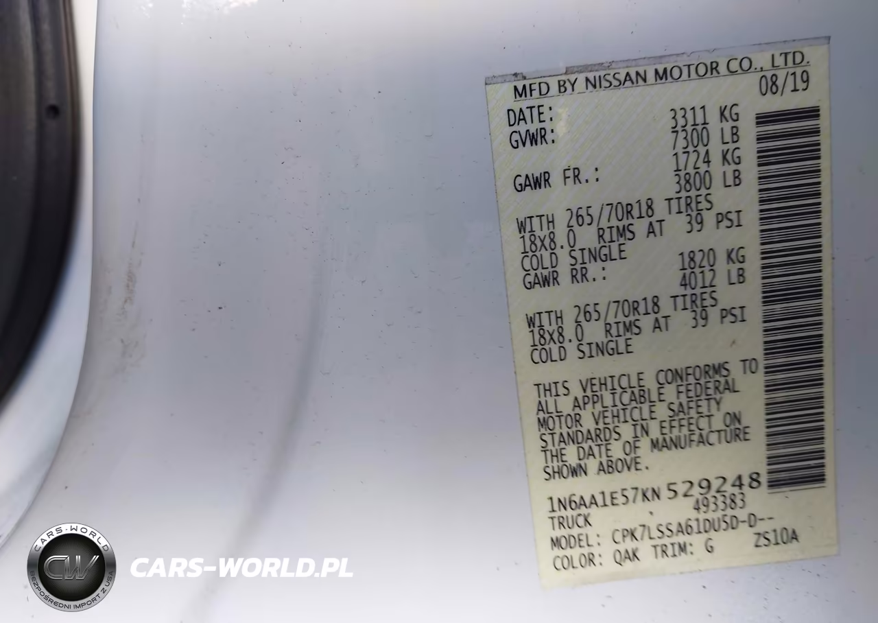 2019 Nissan Titan Sv VIN:1N6AA1E57KN529248 - 9