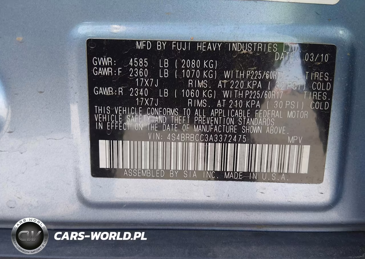 2010 Subaru Outback 2.5I Premium VIN:4S4BRBCC3A3372475 - 9