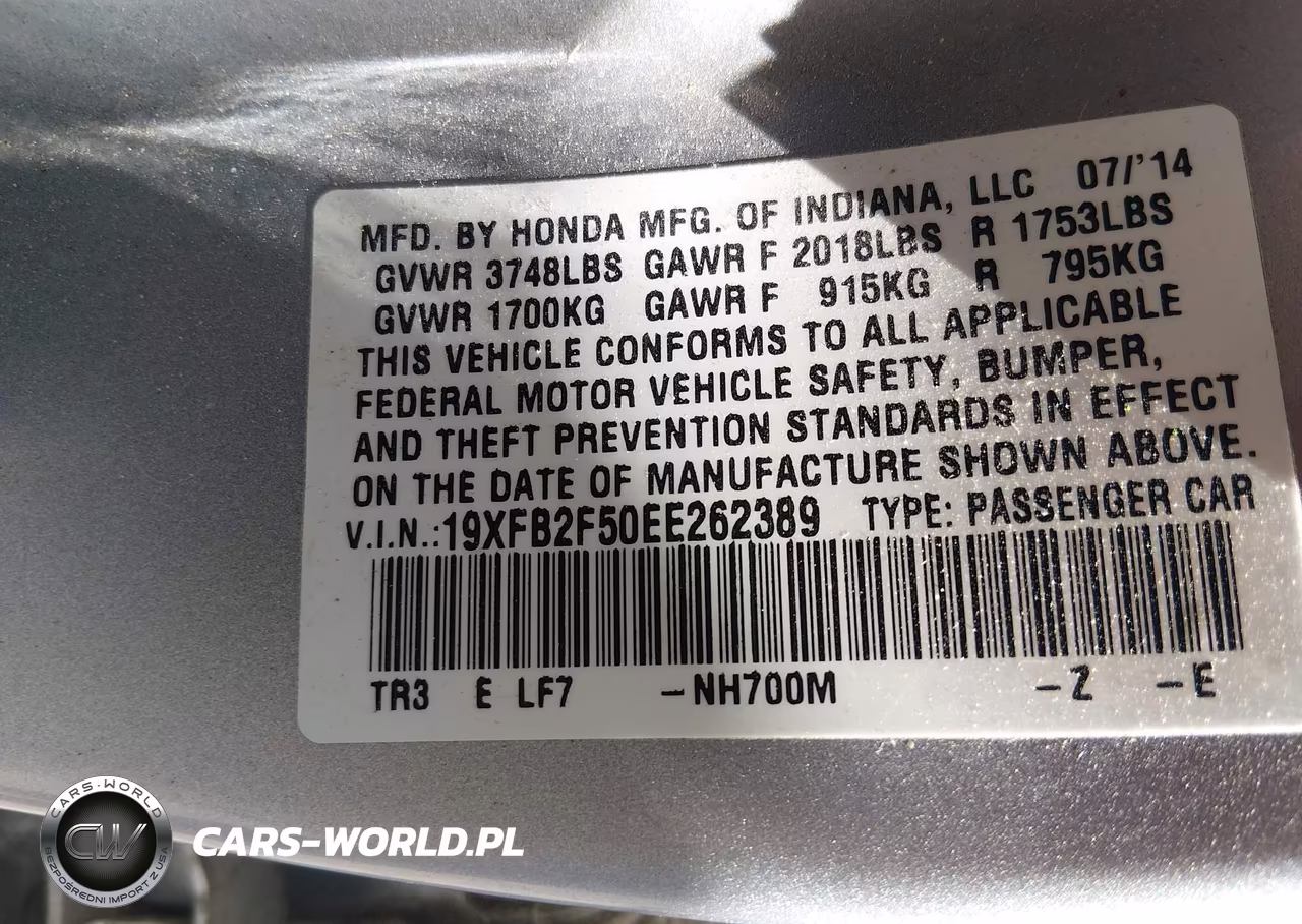 2014 Honda Civic Lx VIN:19XFB2F50EE262389 - 9
