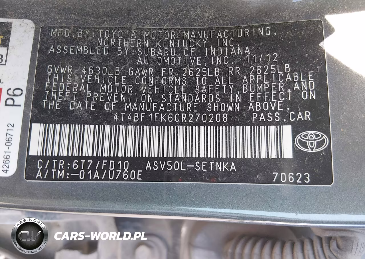 2012 Toyota Camry Le VIN:4T4BF1FK6CR270208 - 9