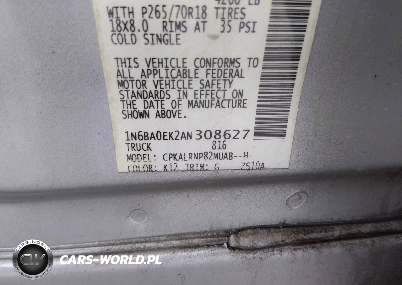 2010 Nissan Titan Xe VIN:1N6BA0EK2AN308627 - 9
