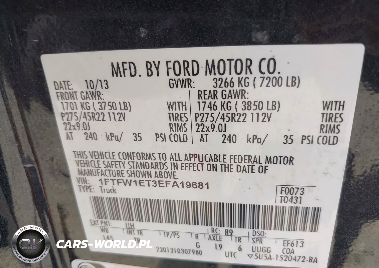 2014 Ford F-150 Limited VIN:1FTFW1ET3EFA19681 - 9