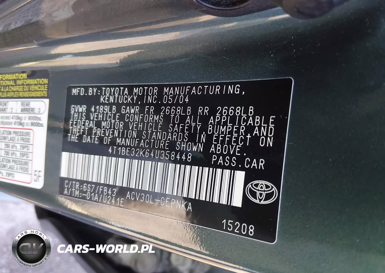 2004 Toyota Camry Le VIN:4T1BE32K64U358448 - 9