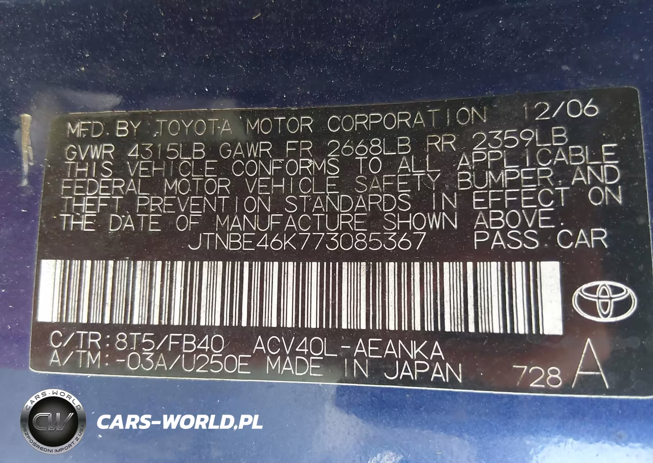 2007 Toyota Camry Le VIN:JTNBE46K773085367 - 9