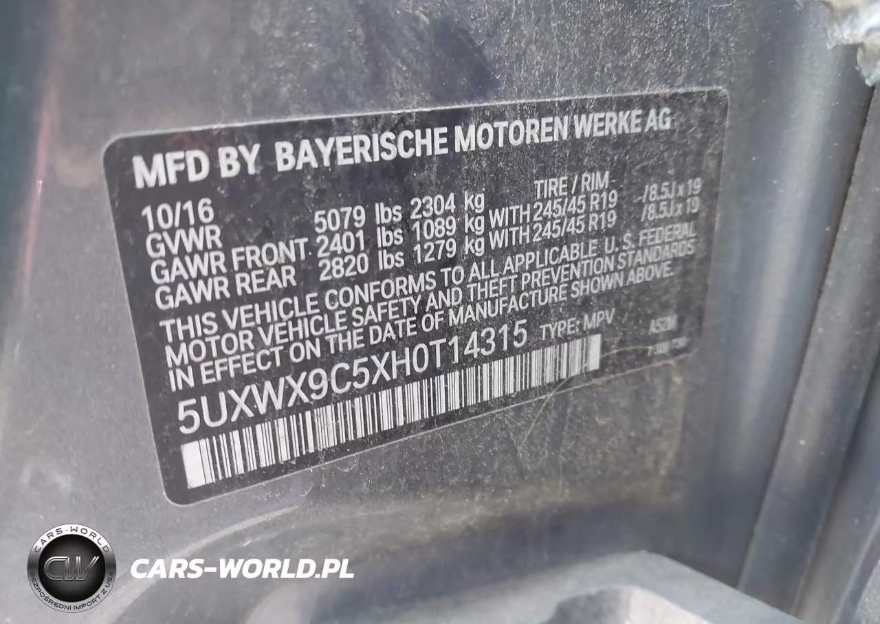 2017 BMW X3 xDrive28I VIN:5UXWX9C5XH0T14315 - 9