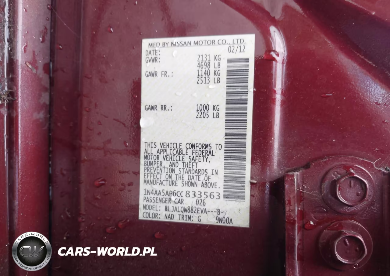 2012 Nissan Maxima 3.5 S VIN:1N4AA5AP6CC833563 - 9