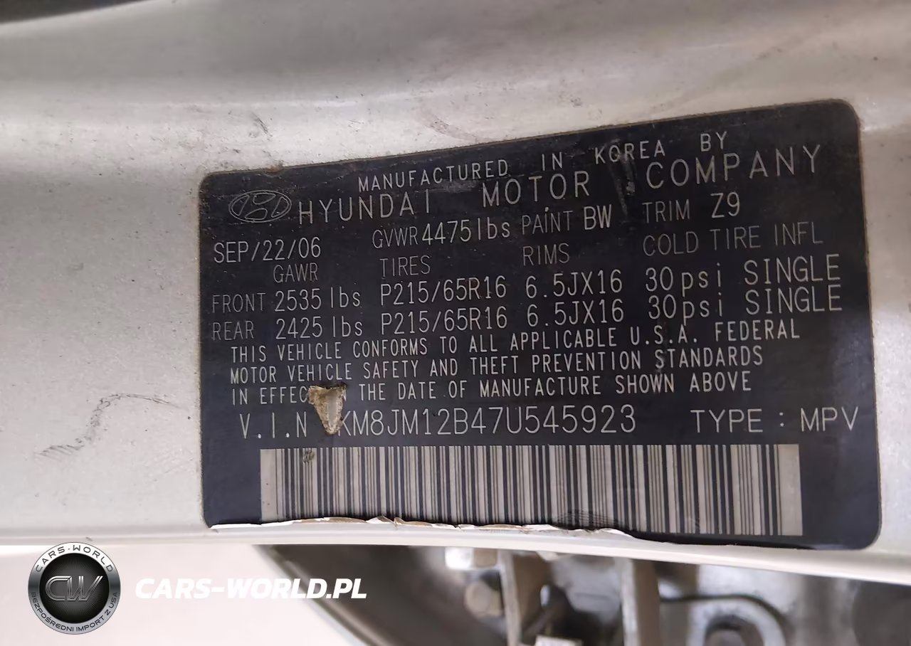 2007 Hyundai Tucson Gls VIN:KM8JM12B47U545923 - 9