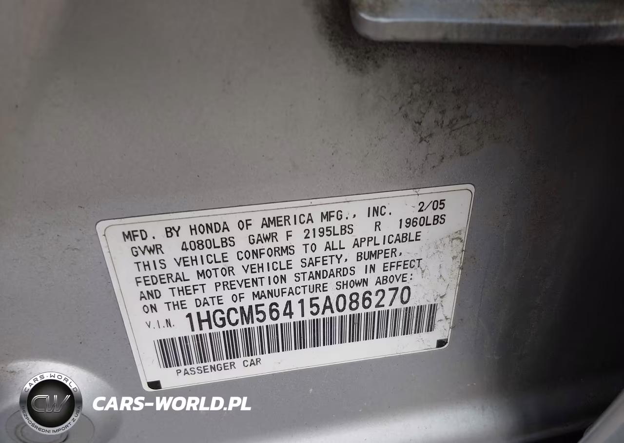 2005 Honda Accord 2.4 Lx VIN:1HGCM56415A086270 - 9