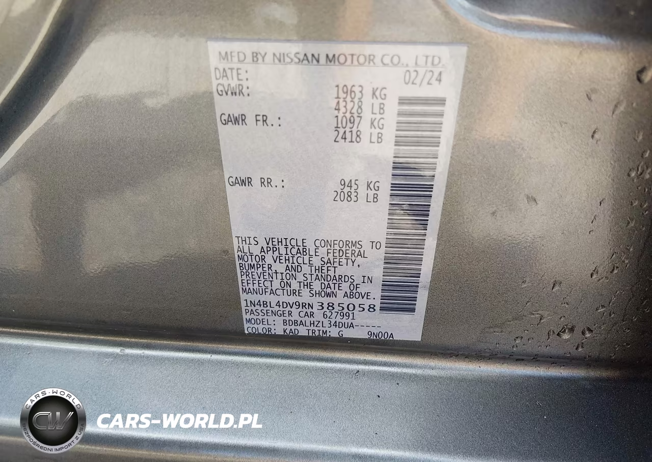 2024 Nissan Altima Sv VIN:1N4BL4DV9RN385058 - 9