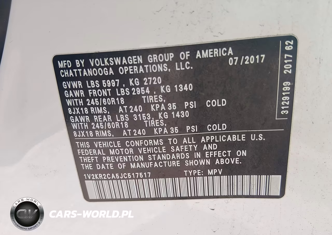 2018 Volkswagen Atlas 3.6L V6 Se VIN:1V2KR2CA5JC517517 - 9