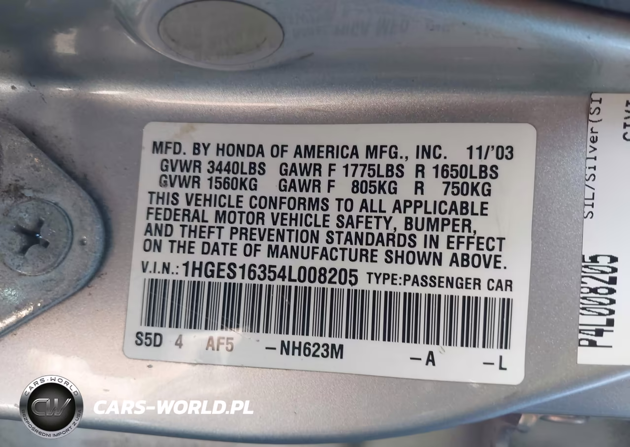 2004 Honda Civic Vp VIN:1HGES16354L008205 - 9