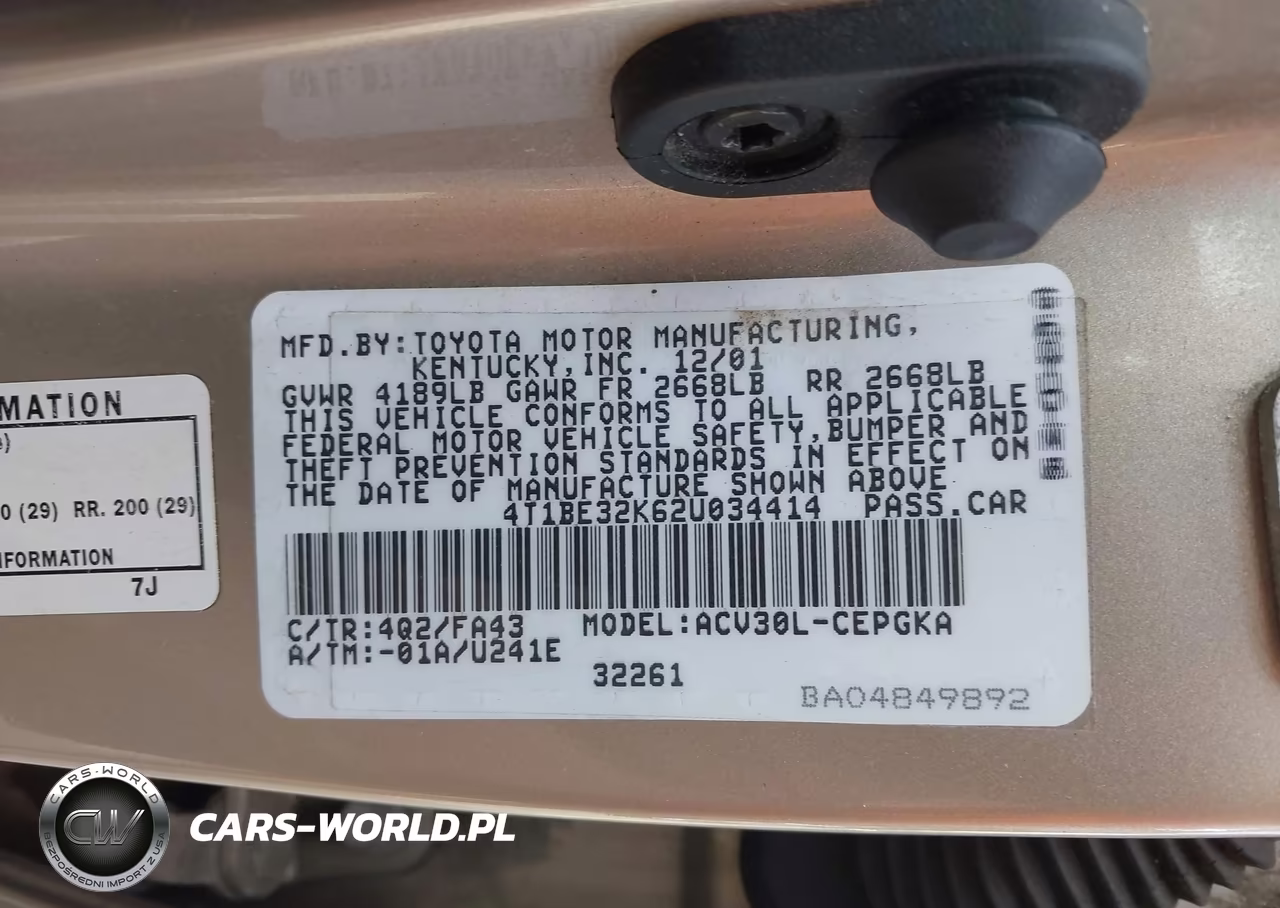 2002 Toyota Camry Xle VIN:4T1BE32K62U034414 - 9