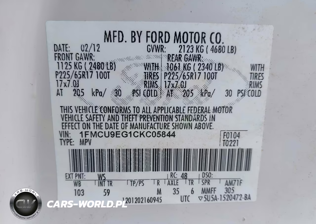 2012 Ford Escape Limited VIN:1FMCU9EG1CKC05844 - 9