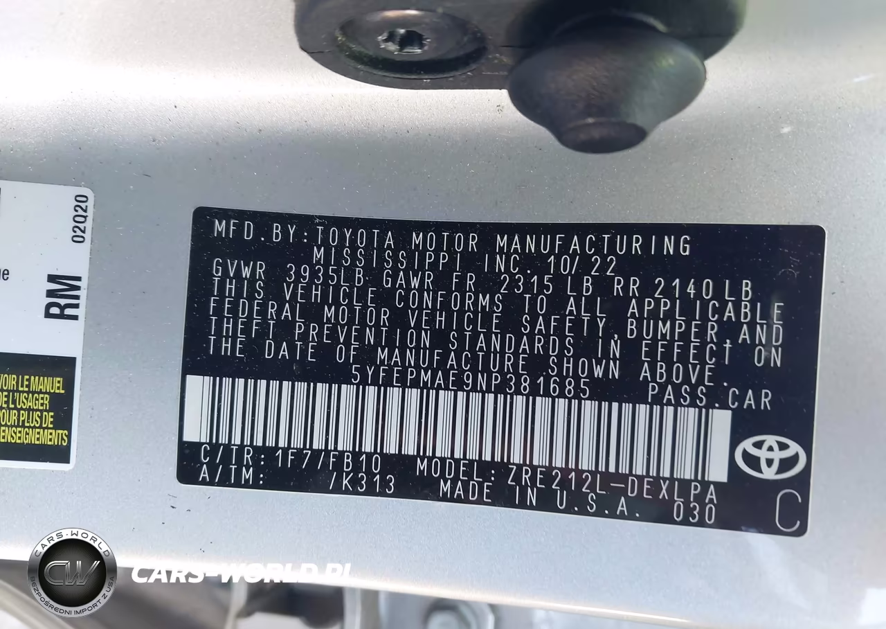 2022 Toyota Corolla Le VIN:5YFEPMAE9NP381685 - 9