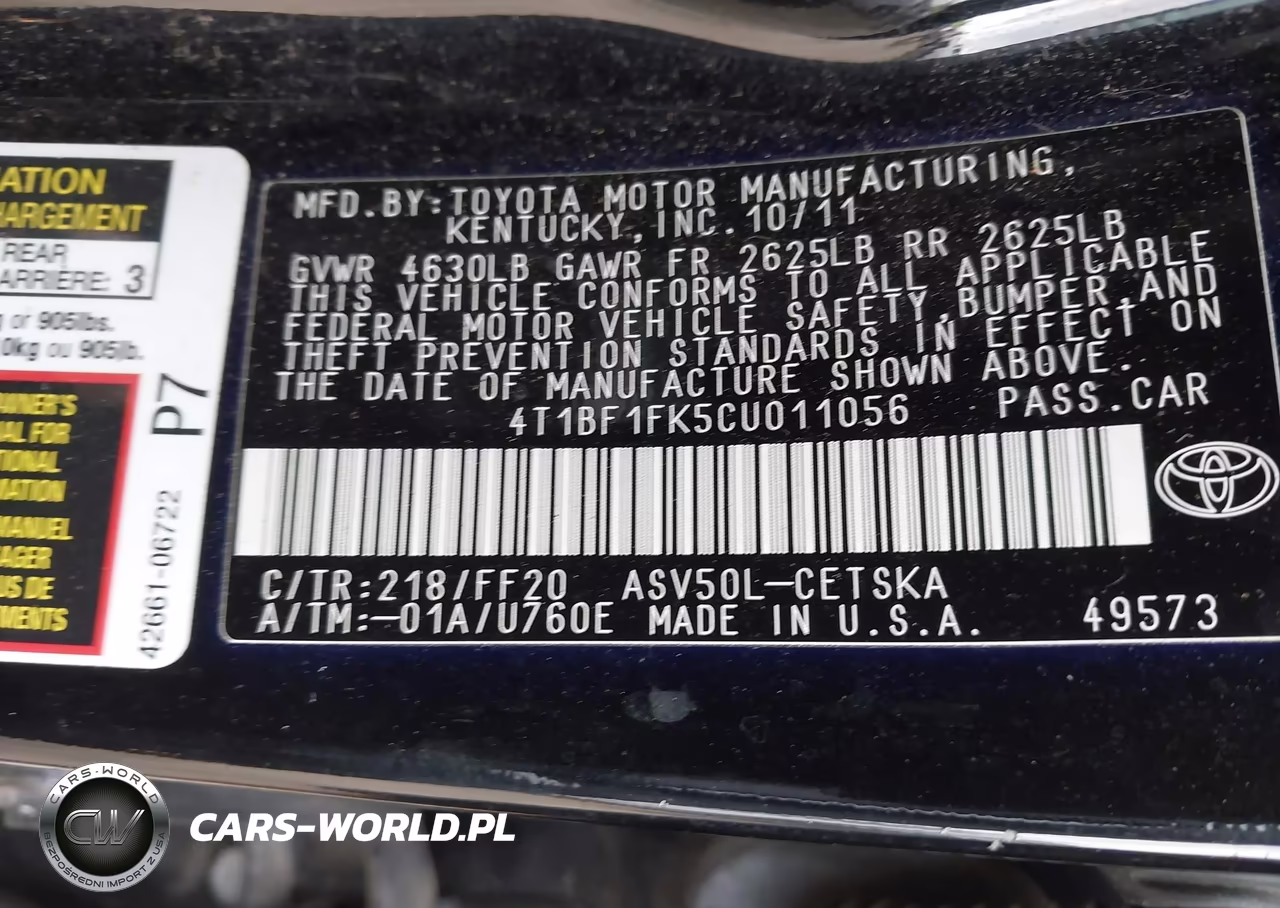 2012 Toyota Camry Se VIN:4T1BF1FK5CU011056 - 9