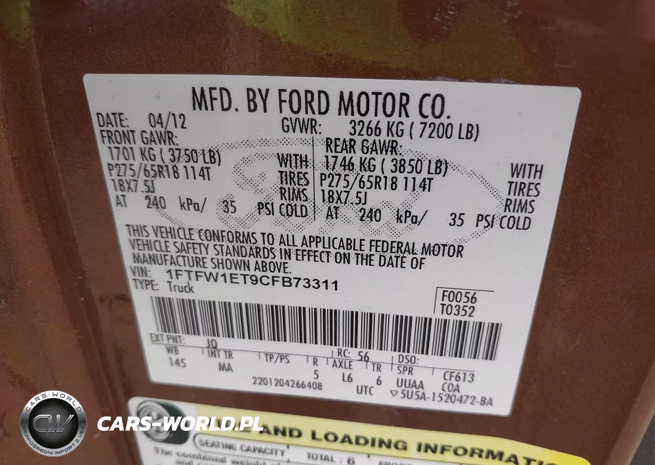 2012 Ford F-150 Xlt VIN:1FTFW1ET9CFB73311 - 9