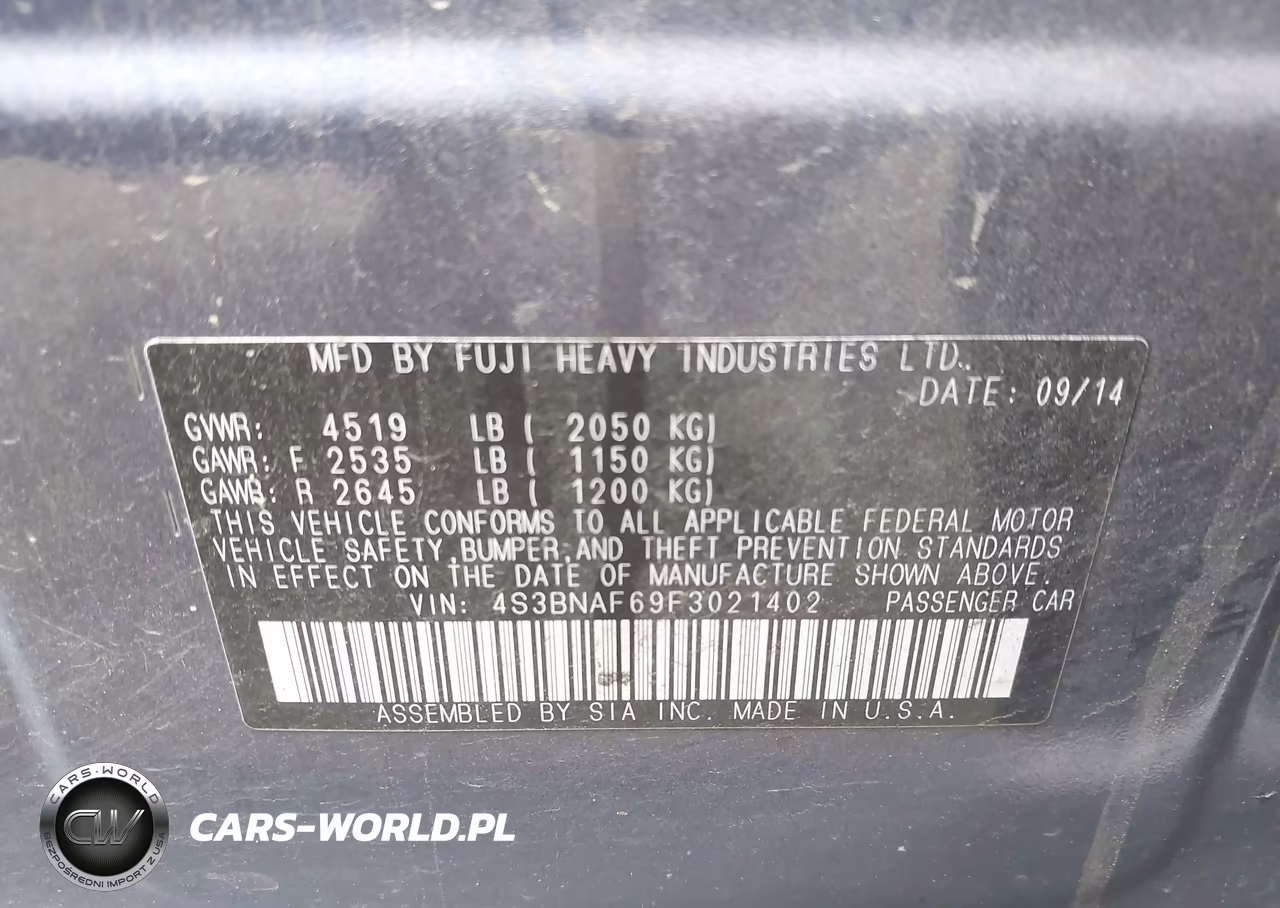 2015 Subaru Legacy 2.5I Premium VIN:4S3BNAF69F3021402 - 9