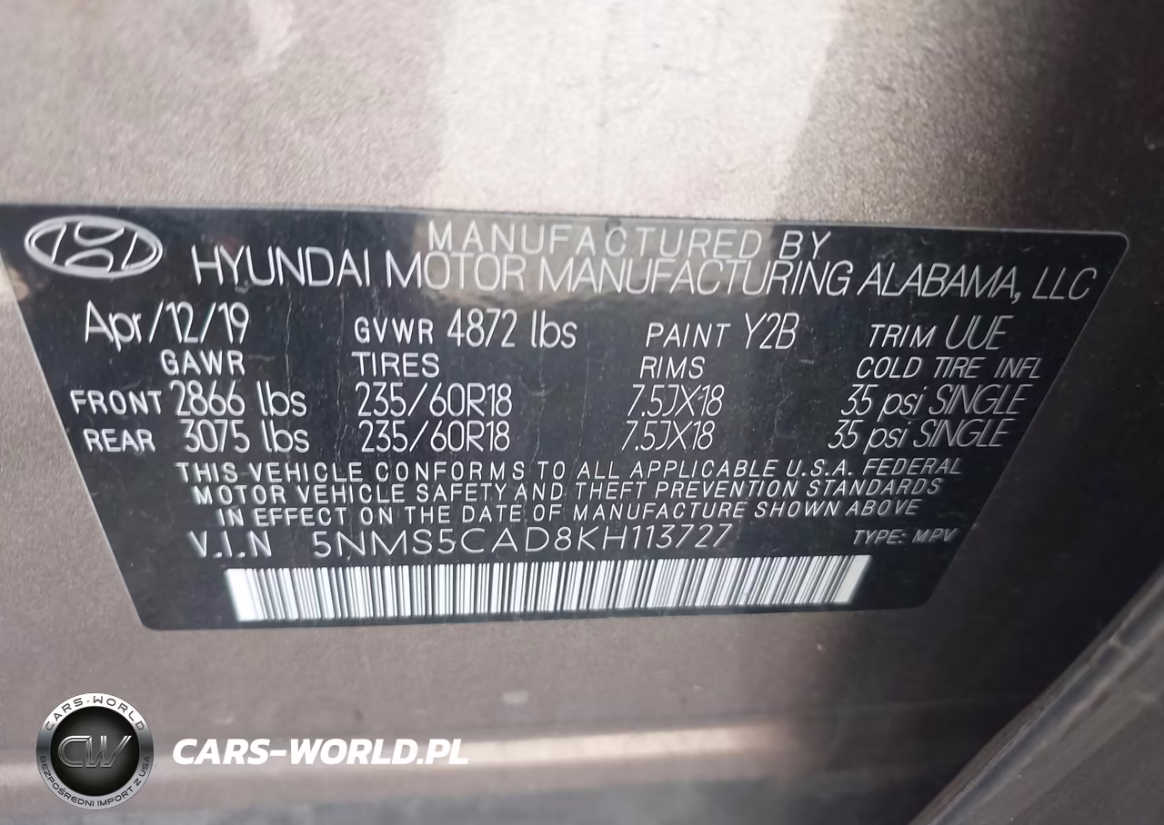 2019 Hyundai Santa Fe Ultimate VIN:5NMS5CAD8KH113727 - 9
