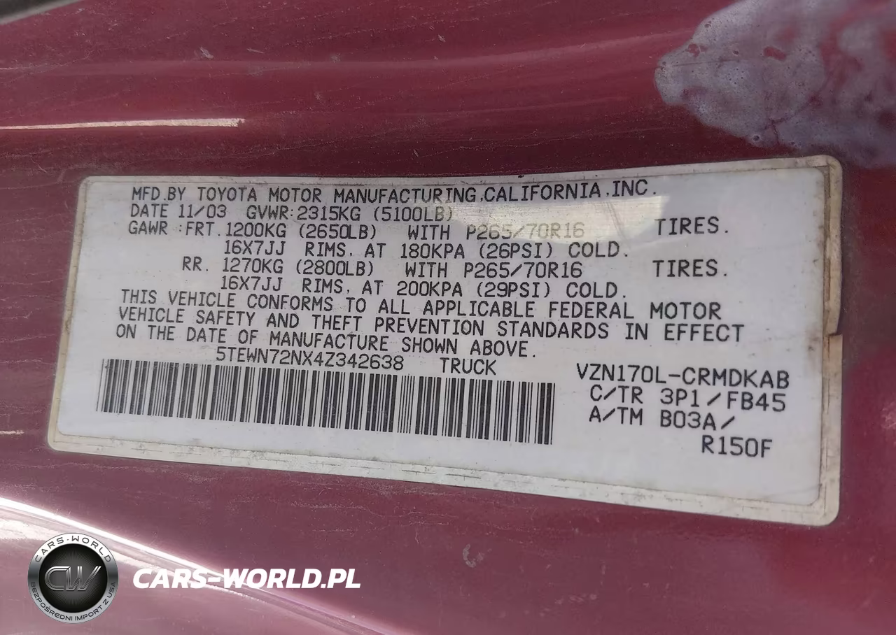 2004 Toyota Tacoma Base V6 VIN:5TEWN72NX4Z342638 - 9
