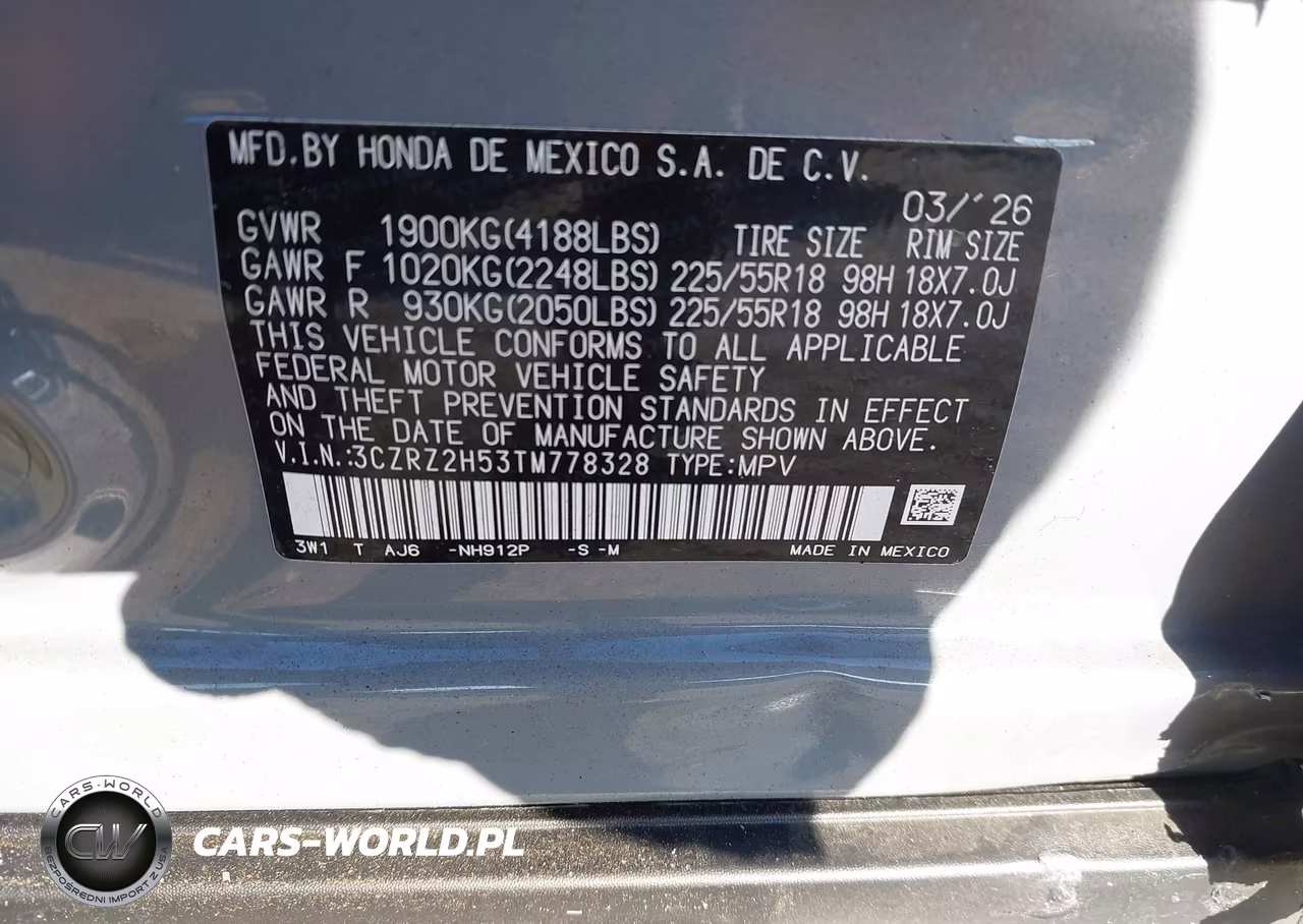 2026 Honda Hr-V Awd Sport VIN:3CZRZ2H53TM778328 - 9