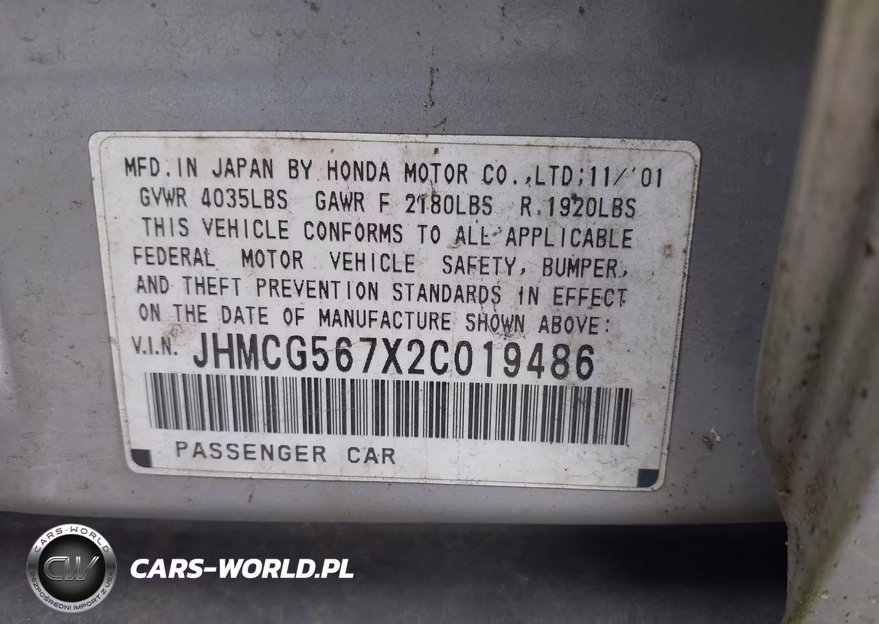 2002 Honda Accord 2.3 Se VIN:JHMCG567X2C019486 - 9