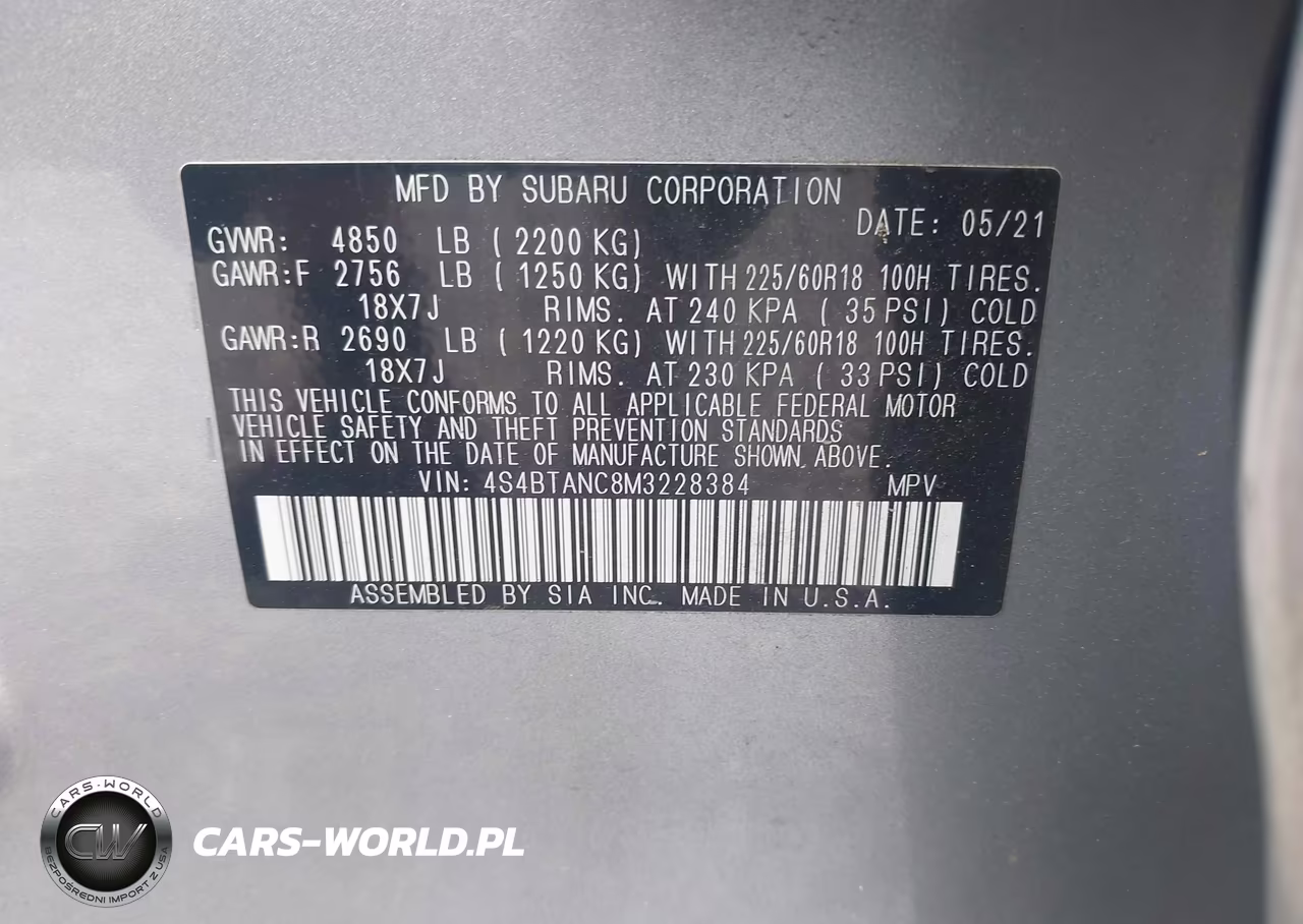 2021 Subaru Outback Limited VIN:4S4BTANC8M3228384 - 9