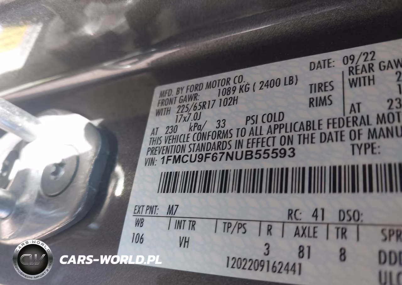 2022 Ford Escape S VIN:1FMCU9F67NUB55593 - 9