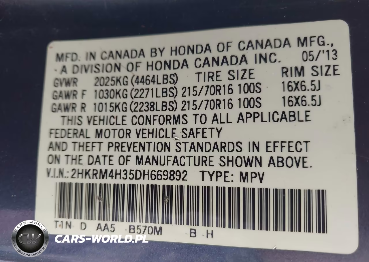 2013 Honda Cr-V Lx VIN:2HKRM4H35DH669892 - 9