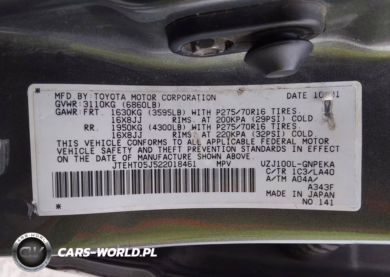 2002 Toyota Land Cruiser VIN:JTEHT05J522018461 - 9