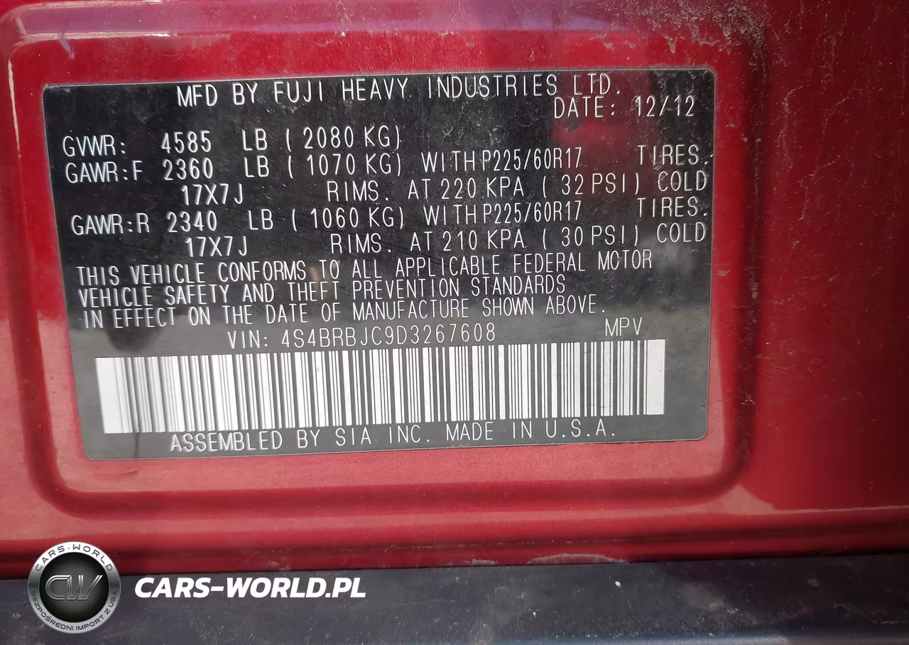 2013 Subaru Outback 2.5I Limited VIN:4S4BRBJC9D3267608 - 9