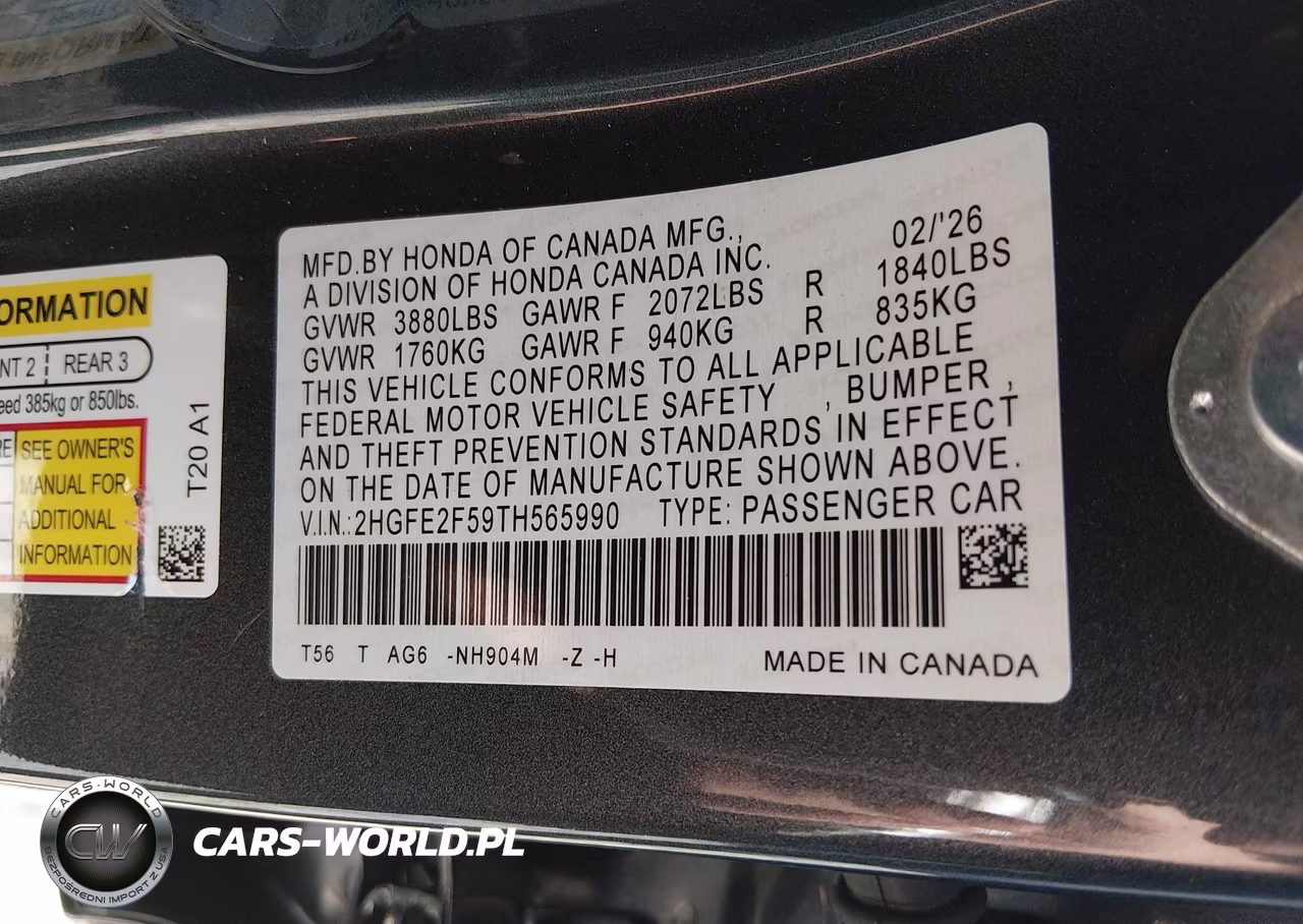 2026 Honda Civic Sport VIN:2HGFE2F59TH565990 - 9