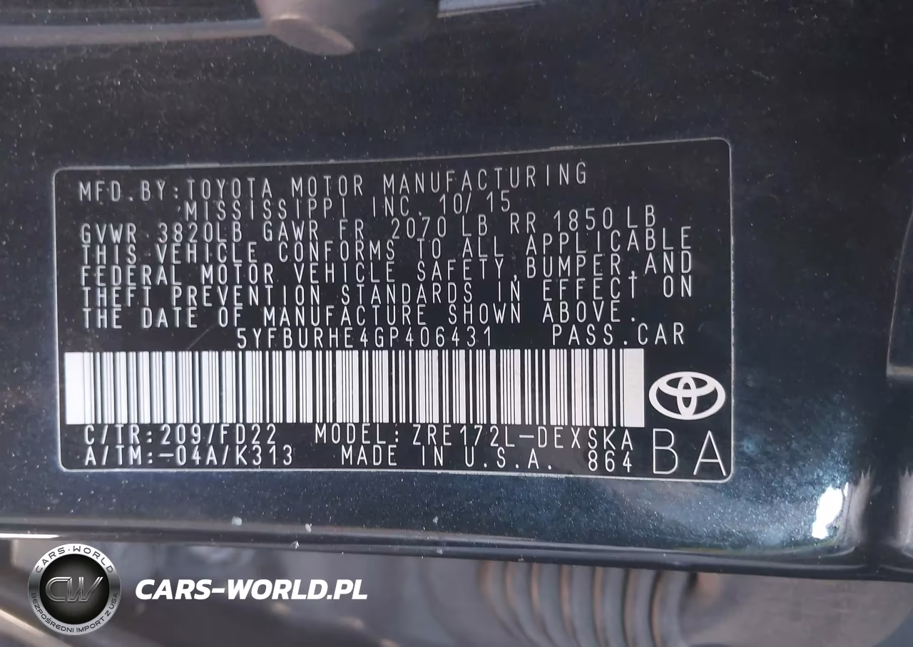 2016 Toyota Corolla S Plus VIN:5YFBURHE4GP406431 - 9