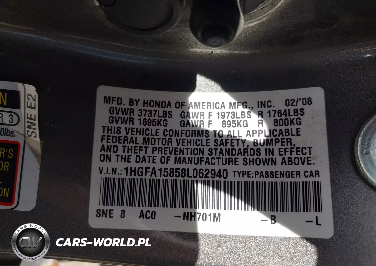 2008 Honda Civic Ex VIN:1HGFA15858L062940 - 9
