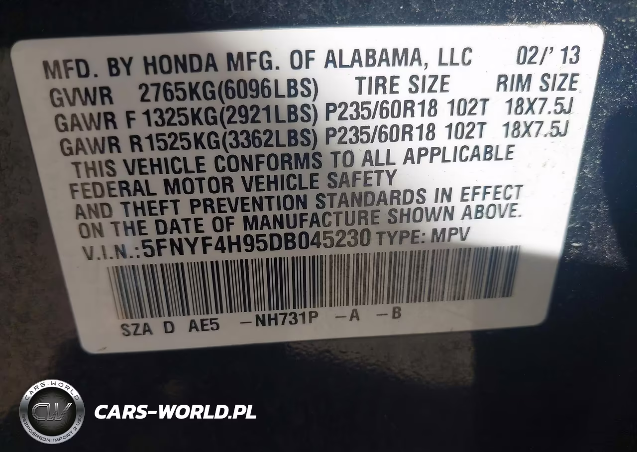 2013 Honda Pilot Touring VIN:5FNYF4H95DB045230 - 9
