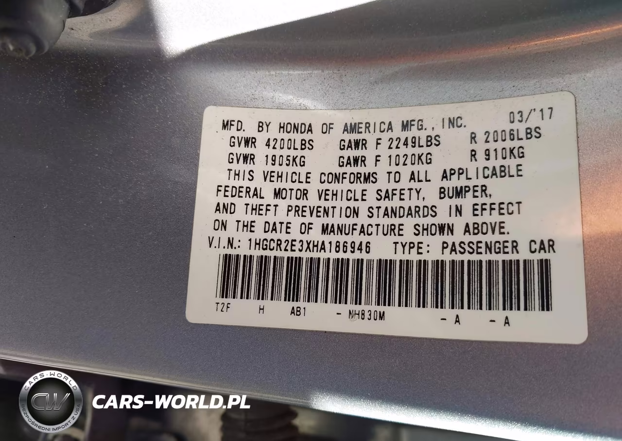 2017 Honda Accord Lx VIN:1HGCR2E3XHA186946 - 9