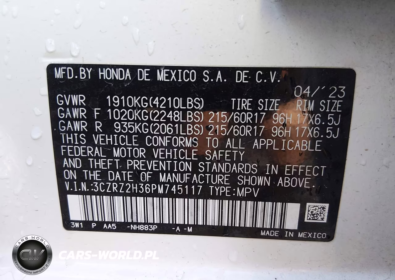 2023 Honda Hr-V Awd Lx VIN:3CZRZ2H36PM745117 - 9