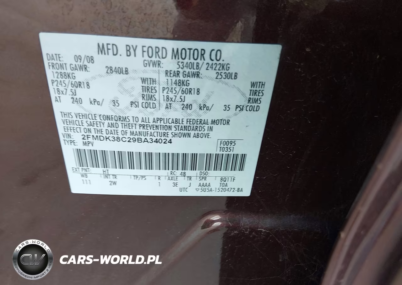 2009 Ford Edge Sel VIN:2FMDK38C29BA34024 - 9