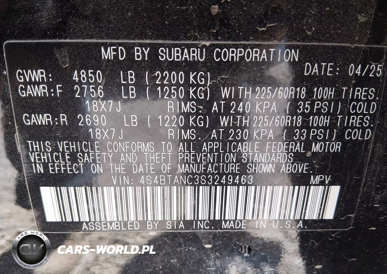 2025 Subaru Outback Limited VIN:4S4BTANC3S3249463 - 9