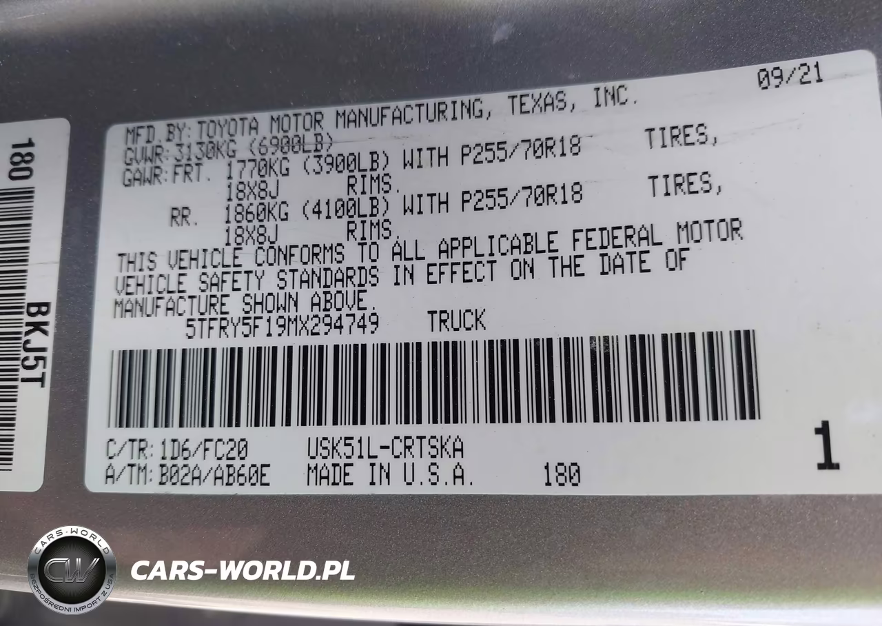 2021 Toyota Tundra Sr5 VIN:5TFRY5F19MX294749 - 9
