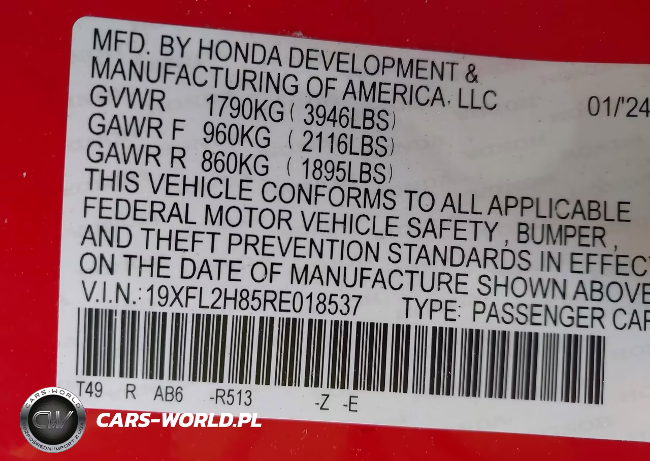 2024 Honda Civic Sport VIN:19XFL2H85RE018537 - 9
