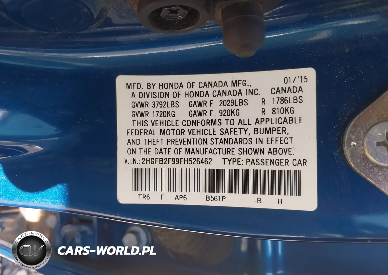 2015 Honda Civic Ex-L VIN:2HGFB2F99FH526462 - 9