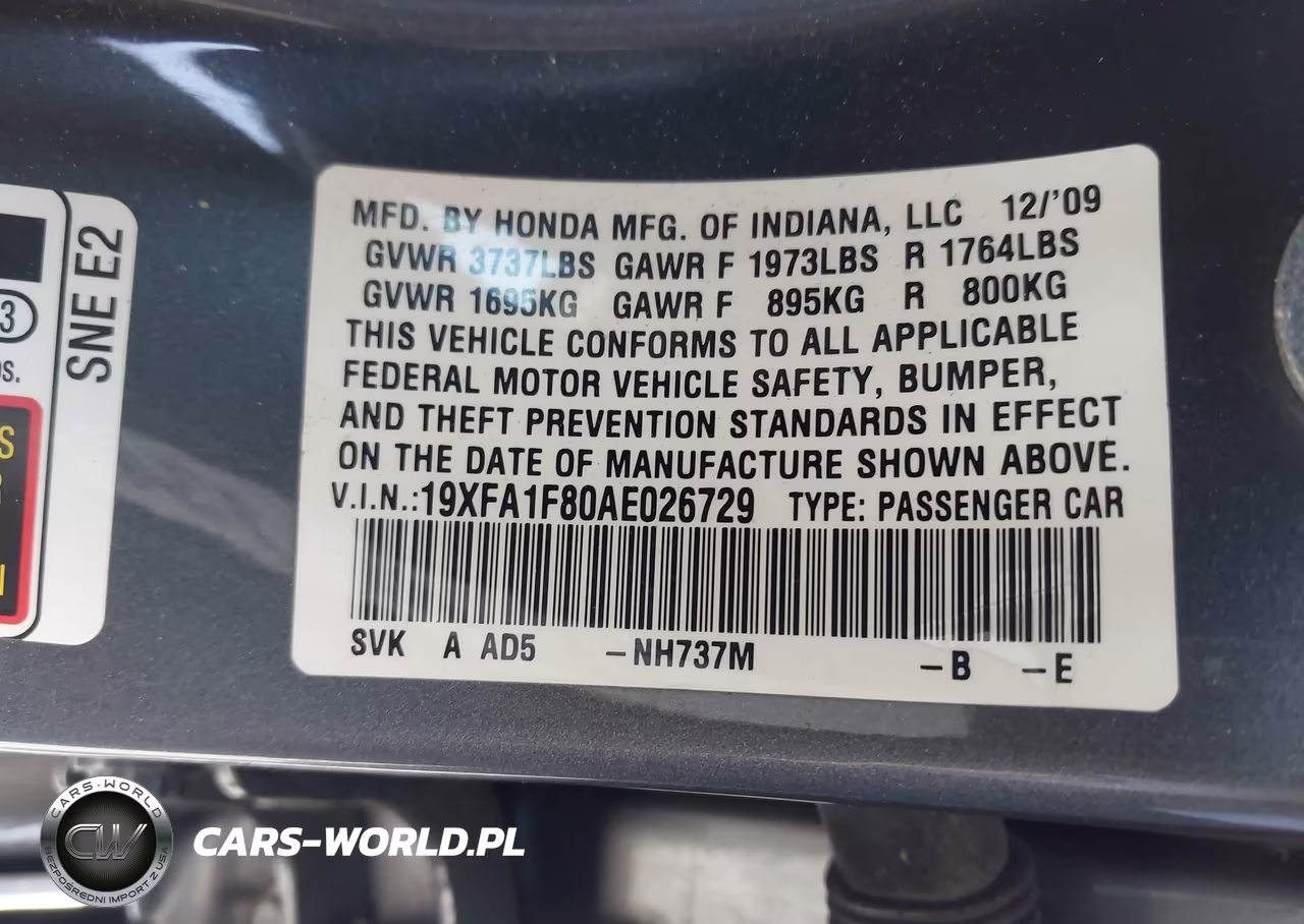 2010 Honda Civic Ex VIN:19XFA1F80AE026729 - 12